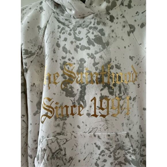 All Saints Portland Talon Hoodie Printed Sweatshirt Unisex White Gray Size Small - Picture 3 of 7